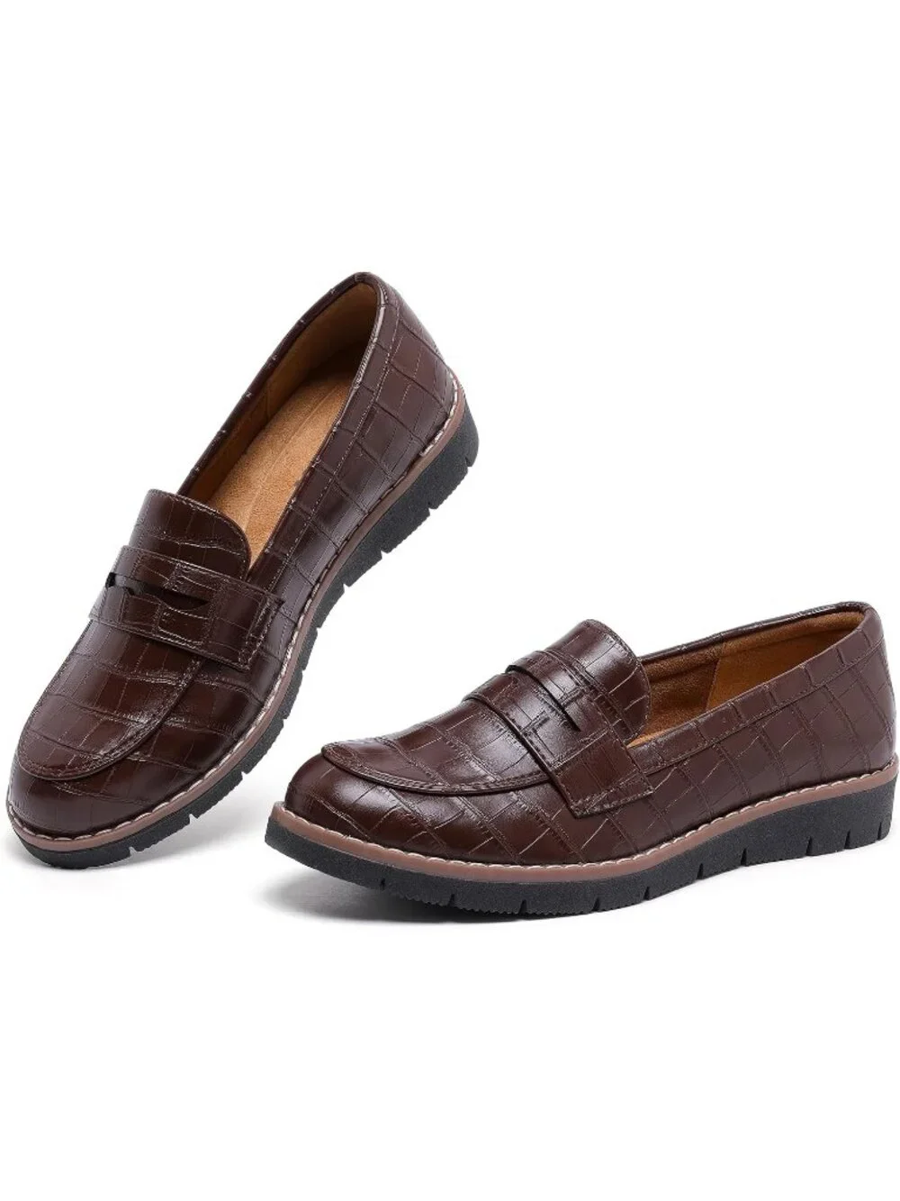 🆕Women's Dark Brown Round Toe Platform Chunky Heeled Loafers Business Shoes